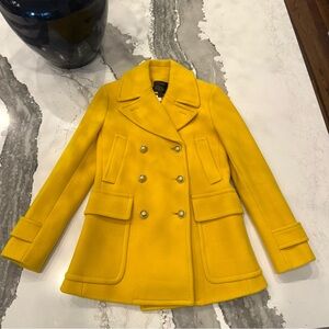 J.Crew Women’s Stadium Cloth Majesty by Nello Gori Gold Buttons Yellow Pea Coat